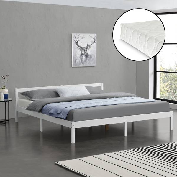 Holzbett Nakkila mit Matratze Weiß - Massivholz - 166 x 50 x 206 cm