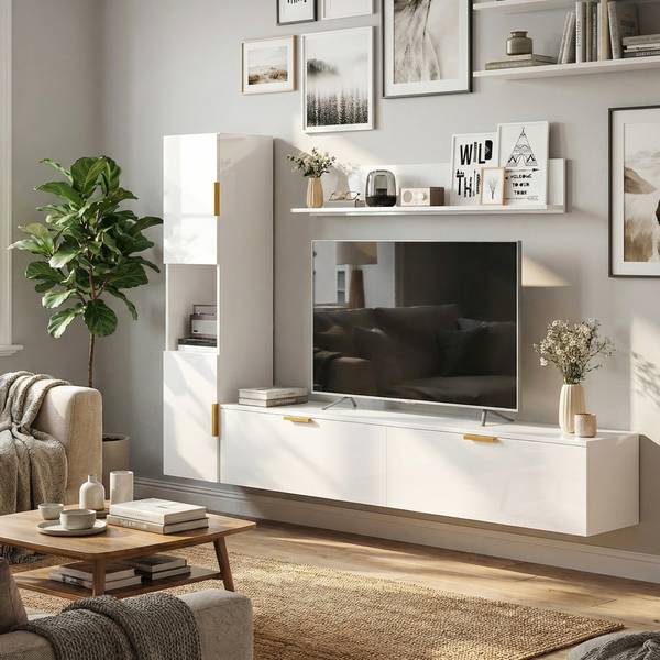Wohnwand 83B-692V90WT 4er Set Weiß - Holzwerkstoff - 33 x 30 x 180 cm