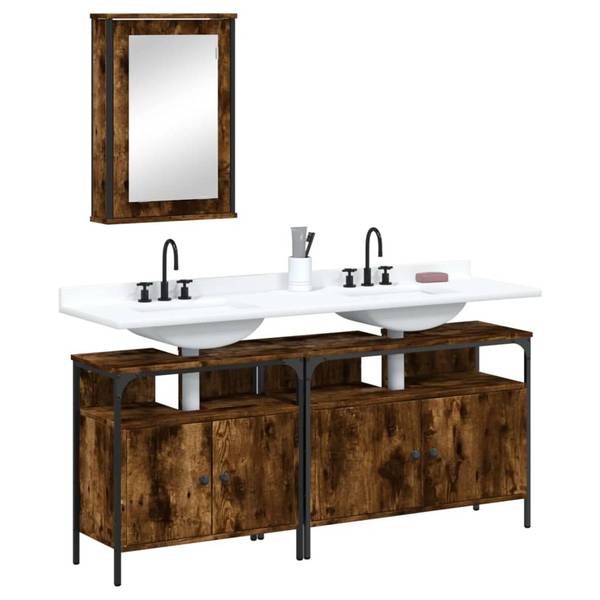 Badkamermeubelset 3033732 Set van 3 bruin - plaatmateriaal op houtbasis - 12 x 60 x 42 cm