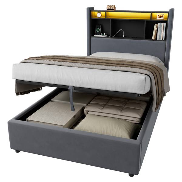 Bettgestell ZY-053 Grau - Samt - 90 x 112 x 219 cm