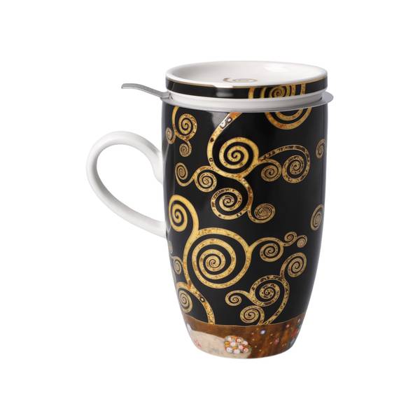 Teetasse Gustav Klimt  Der Lebensbaum Schwarz - Gold - Porzellan - 8 x 14 x 12 cm
