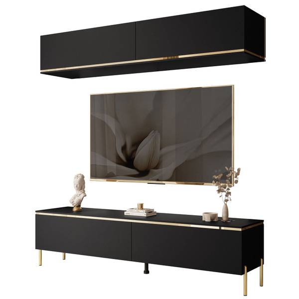 Wohnwand AURORA II mit Beinen Schwarz - Holzwerkstoff - 180 x 51 x 40 cm