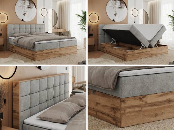 Boxspringbett ALBERO 1 Platingrau - Breite: 148 cm - H3