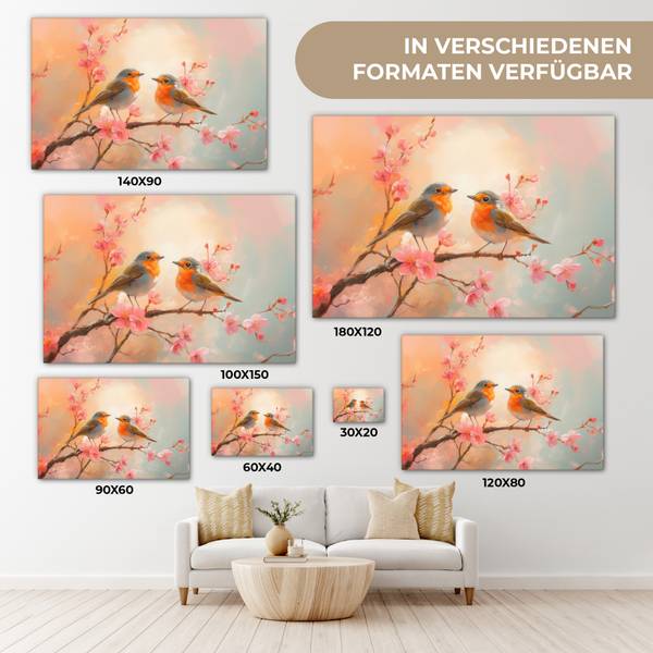 LEINWANDBILD Rotkehlchen Pink - Baumwollstoff - 120 x 80 x 2 cm