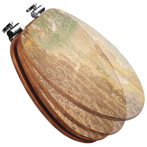 WC-Sitz mit Absenkautomatik Alte Tapeten Bambus - Holzwerkstoff - 38 x 5 x 49 cm