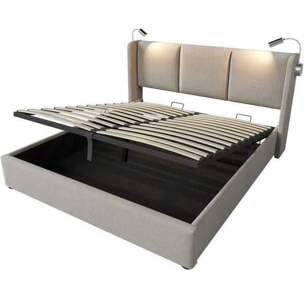 Polsterbett Doppelbett ADAP-13 Grau - Metall - Massivholz - 165 x 107 x 206 cm