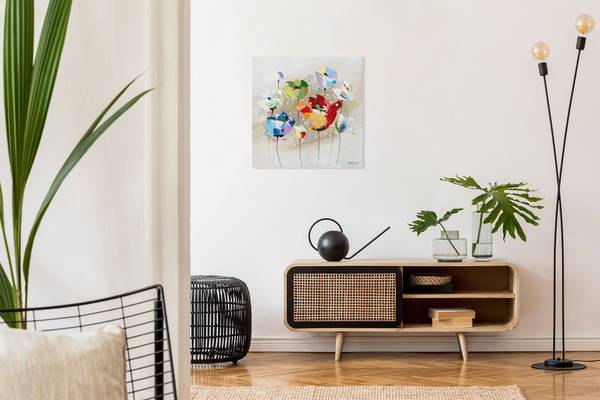 Acrylbild Handgemalt Blüten Zeh Baumwollstoff - 60 x 60 x 4 cm