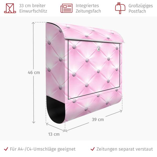 Briefkasten Diamant Luxus I Pink - Stahl - 39 x 46 x 13 cm