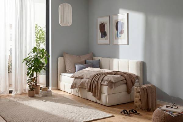 Bett LUNA Beige - Textil - Holz teilmassiv - 114 x 1 x 100 cm
