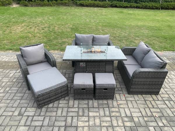 GARTENTISCHGRUPPE G(7er-Set) Grau - Webstoff - 80 x 70 x 140 cm
