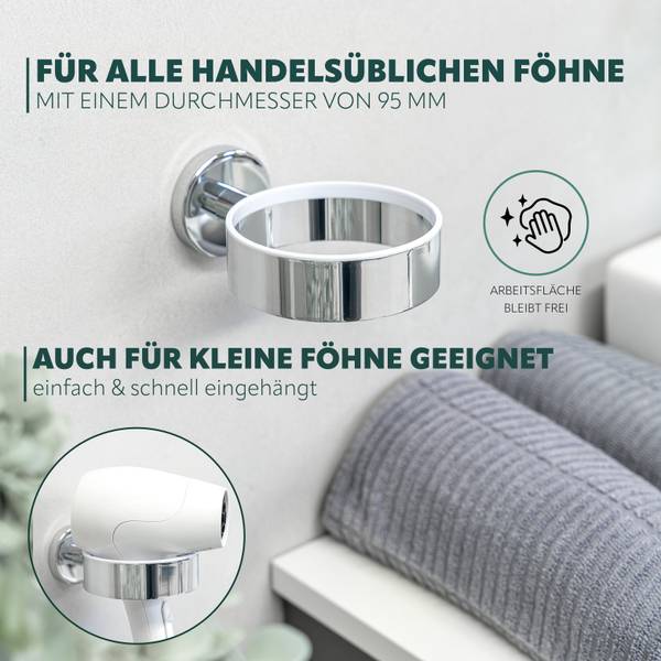 Föhnhalter Lucente inkl. Klebe Set Silber - Metall - 10 x 6 x 15 cm