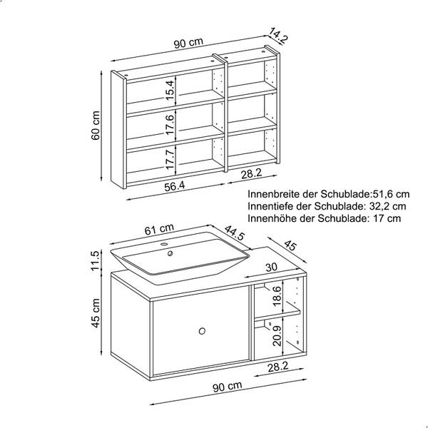 Badmöbel Set GUSTO-II-90 3-teilig Braun - Holzwerkstoff