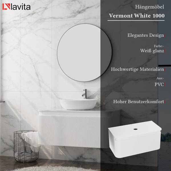Badezimmer Schrank Lavita VERMONT 100 Weiß - 100 x 52 cm