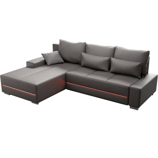 Sofa Davos LED mit Ottomane links Grau - Armlehne davorstehend links