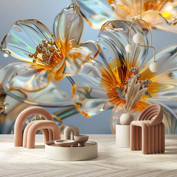 Papier peint fleurs en verre diamant - 350 x 245 cm