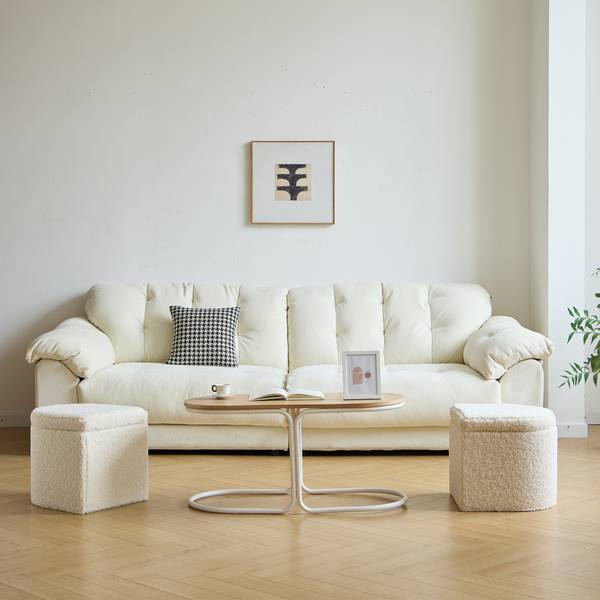 Couchtisch mit Hocker SENJA 3er Set Weiß - Holz teilmassiv - 90 x 44 x 42 cm