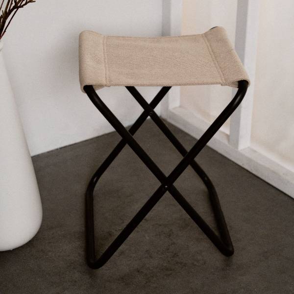Hocker SIMPLICITY Beige - Flachgewebe - Webstoff - Stahl - 35 x 42 x 31 cm