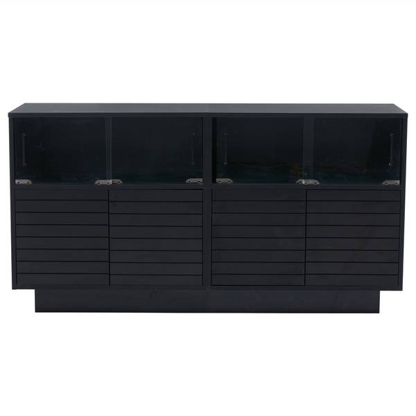 Sideboard Ourea Ⅲ Schwarz - Holzwerkstoff - Glas - 35 x 68 x 130 cm