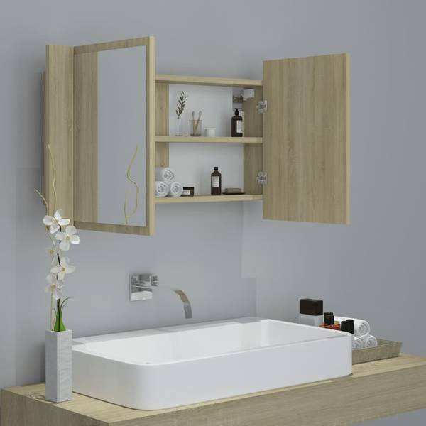 LED-Spiegelschrank 3008765_de Braun - Holzwerkstoff - 12 x 45 x 80 cm