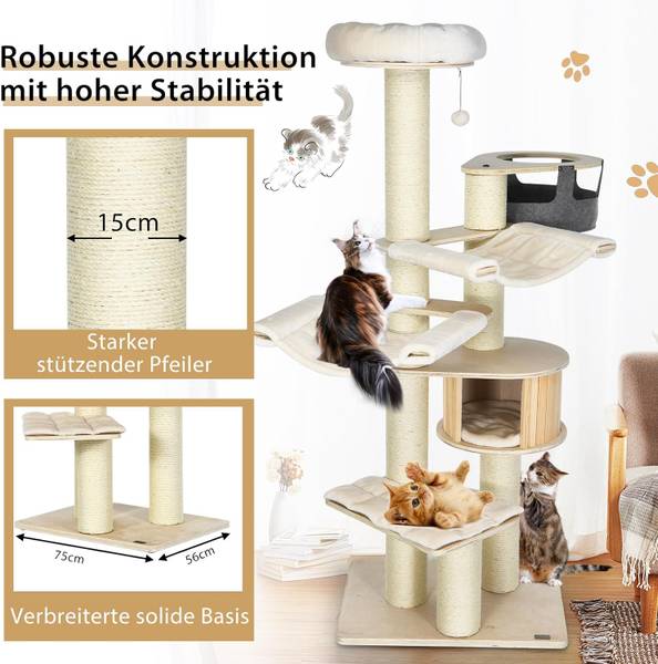 Kratzbaum PS7476NA+ Beige - Holzwerkstoff - 56 x 197 x 75 cm