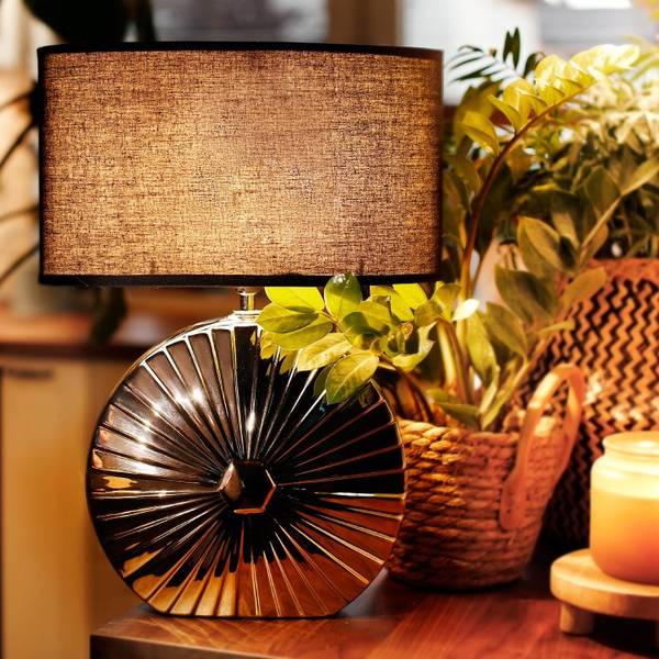 Lampe de table RITIM Noir - Argenté - Céramique - Textile - 31 x 44 x 18 cm