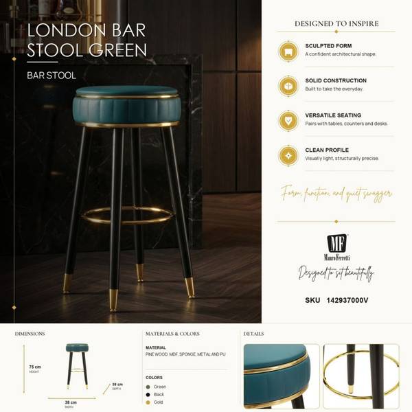 Barhocker London V Kunstleder - 38 x 75 x 38 cm
