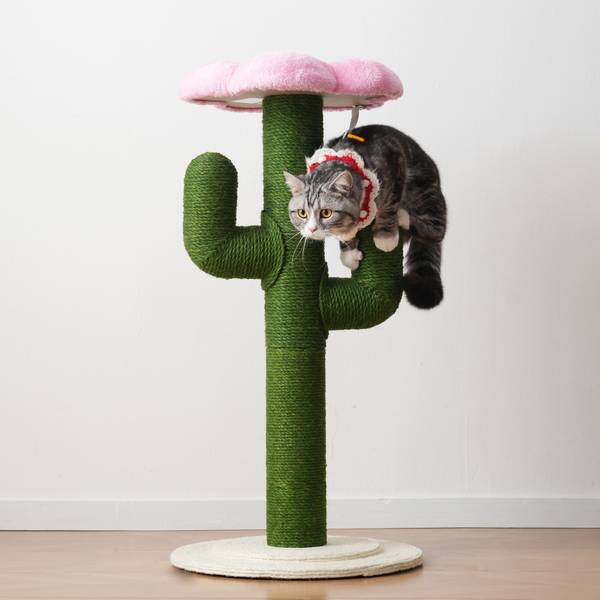 Kat klimrek FlowerWoody groen - plaatmateriaal op houtbasis - 46 x 90 x 46 cm