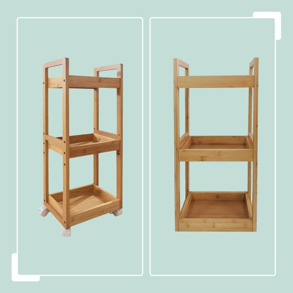 Chariot en bambou 3 étagères Marron - Blanc - Bambou - Bois manufacturé - 30 x 80 x 20 cm