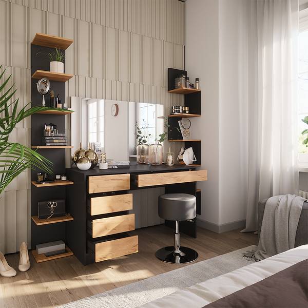 Schminktisch Sherry 52028 3er set Braun - Grau - Holzwerkstoff - 120 x 75 x 55 cm