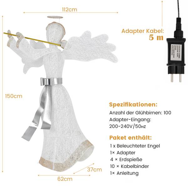 Leuchtender Engel OY46131PQDE Weiß - Kunststoff - 37 x 150 x 62 cm