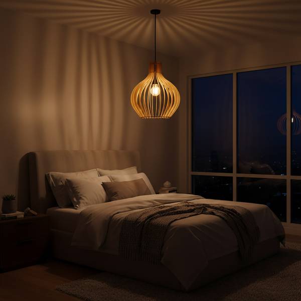 Hängelampe mit Holzlamellen Schwarz - Braun - Eisen - 35 x 35 x 35 cm