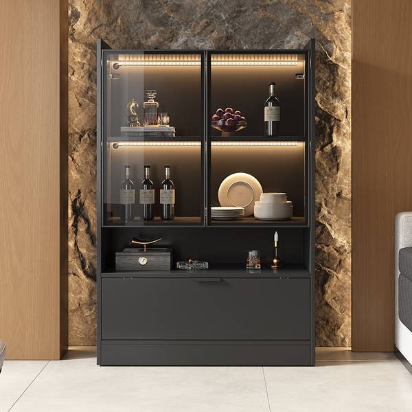 Vitrine Ourea Ⅰ Noir - Bois manufacturé - Verre - 35 x 120 x 80 cm