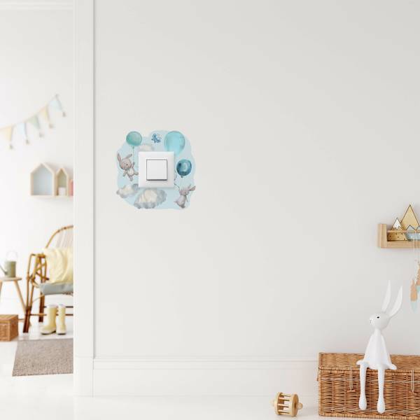 Lichtschalter-Sticker Kaninchen Blau - Grau - Weiß - PVC - 20 x 20 x 20 cm