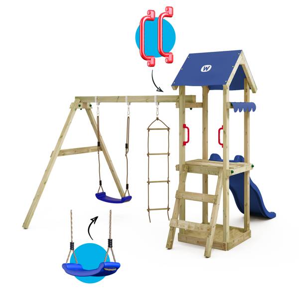 Spielturm Klettergerüst TinyCabin Blau - Massivholz - 273 x 220 x 260 cm