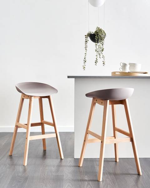 Set van 2 barstoelen MICCO beige - bruin - grijs - textiel - 42 x 85 x 46 cm