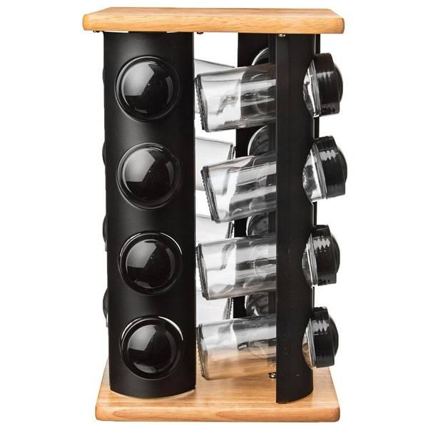 Gewürzständer mit Gläsern 17-tlg. Set Schwarz - Glas - Metall - Massivholz - 18 x 29 x 18 cm
