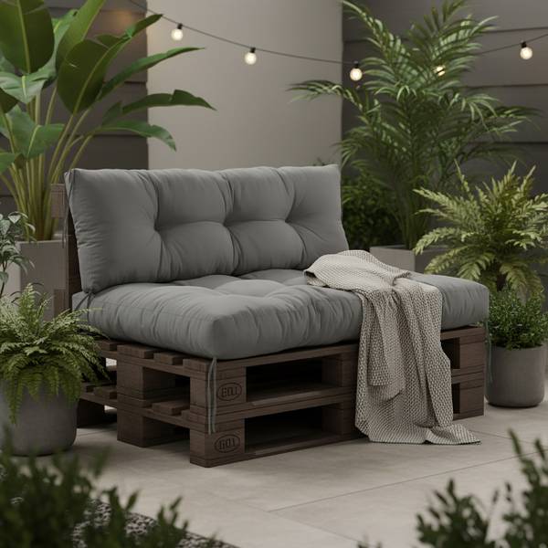 2-tlg. Palettenkissen-Set outdoor Grau - Polyester - 80 x 12 x 120 cm