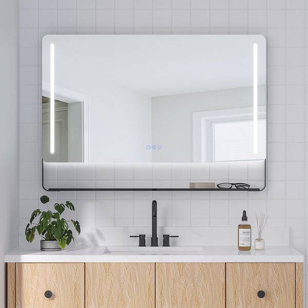 Badspiegel mit Ablage SCHORTENS Schwarz - Glas - 100 x 70 x 12 cm