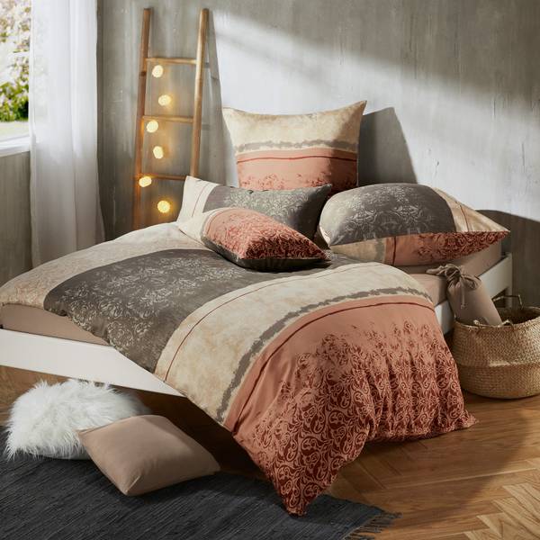 Bettwäsche 166056 Beige - Grau - Rot - Textil - 135 x 1 x 200 cm