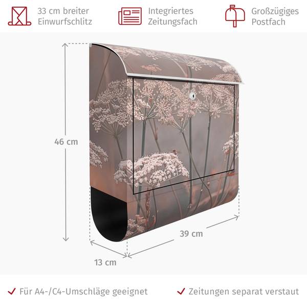 Briefkasten Wilde Doldenblüten Pink - Stahl - 39 x 46 x 13 cm