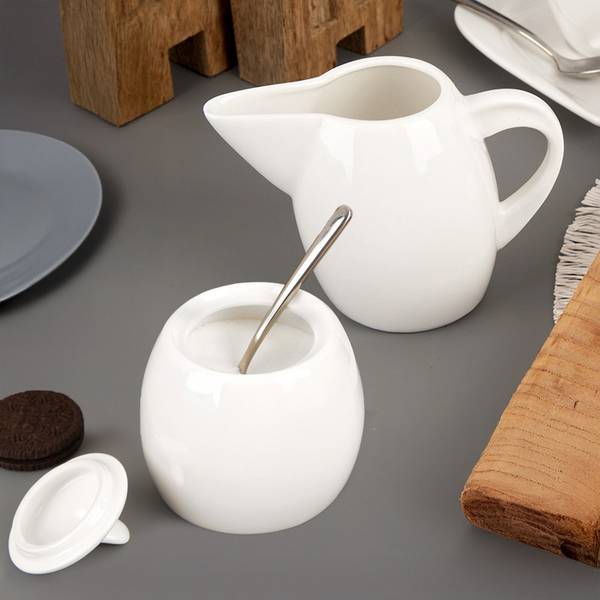Zuckerdose und Milchkännchen 2-tlg. Set Weiß - Keramik - 9 x 10 x 9 cm