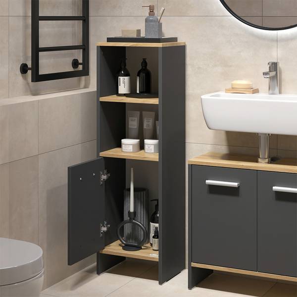Badezimmermöbel-Set Karli 57971 2er Set Anthrazit - Eiche Dekor