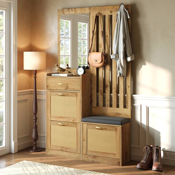 Kompaktgarderobe Coeus Ⅰ Braun - Holzwerkstoff - Glas - Metall - 100 x 180 x 26 cm