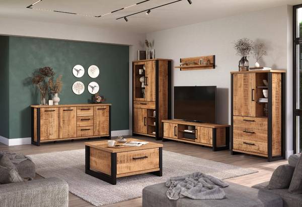 Wandkast Enna 4-delig bruin - plaatmateriaal op houtbasis - textiel - 389 x 195 x 45 cm