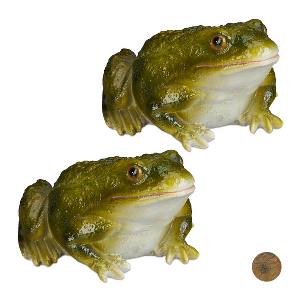 2x Tuinbeeld kikker zittend groen zwart - groen - wit - polyresin - 14 x 9 x 15 cm