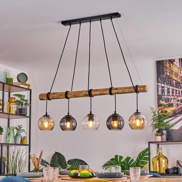 Pendelleuchte Cesaro Braun - Grau - Holzwerkstoff - Metall - 34 x 150 x 100 cm