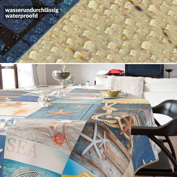 Wachstuchtischdecke Maritim mit SAUM 120 x 120 cm