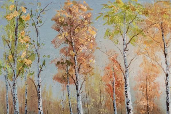 Acrylbild Handgemalt Wald & Bäume Xoc Blau - Orange - Baumwollstoff - 90 x 60 x 4 cm