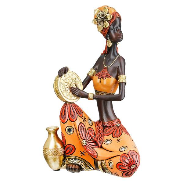 African Beat Sitzende Frauen im 2er-Set Braun - Gold - Rot - Kunststoff - 15 x 22 x 10 cm