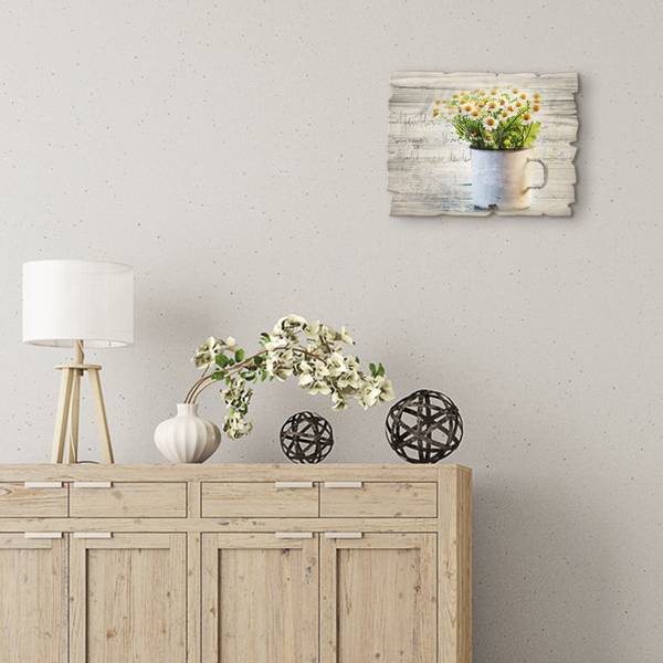 Holzbild Frühlingsgarten Echte Kamille Grün - Birke - 40 x 30 x 1 cm